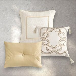 Waterford Set Of 3 Valetta Decorative Pillows Ivory & Gold Collection